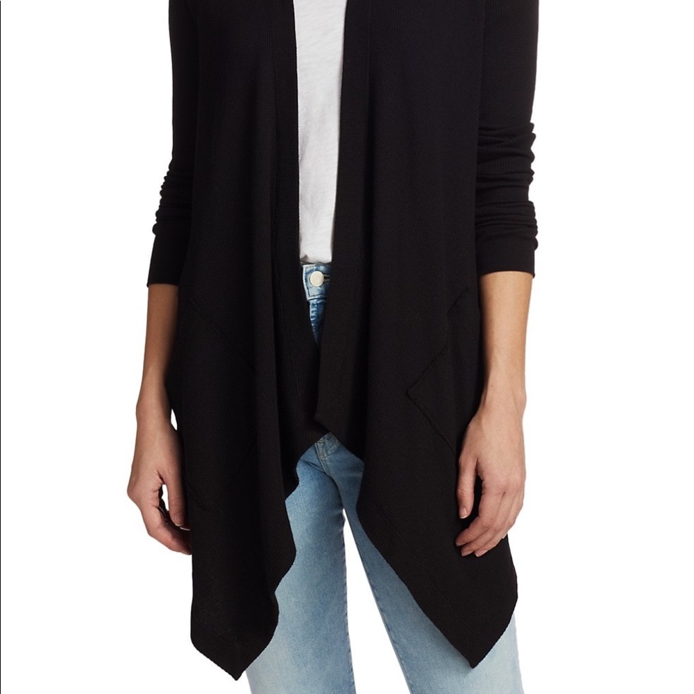 Splendid Hooded Draped Thermal Cardigan in Black